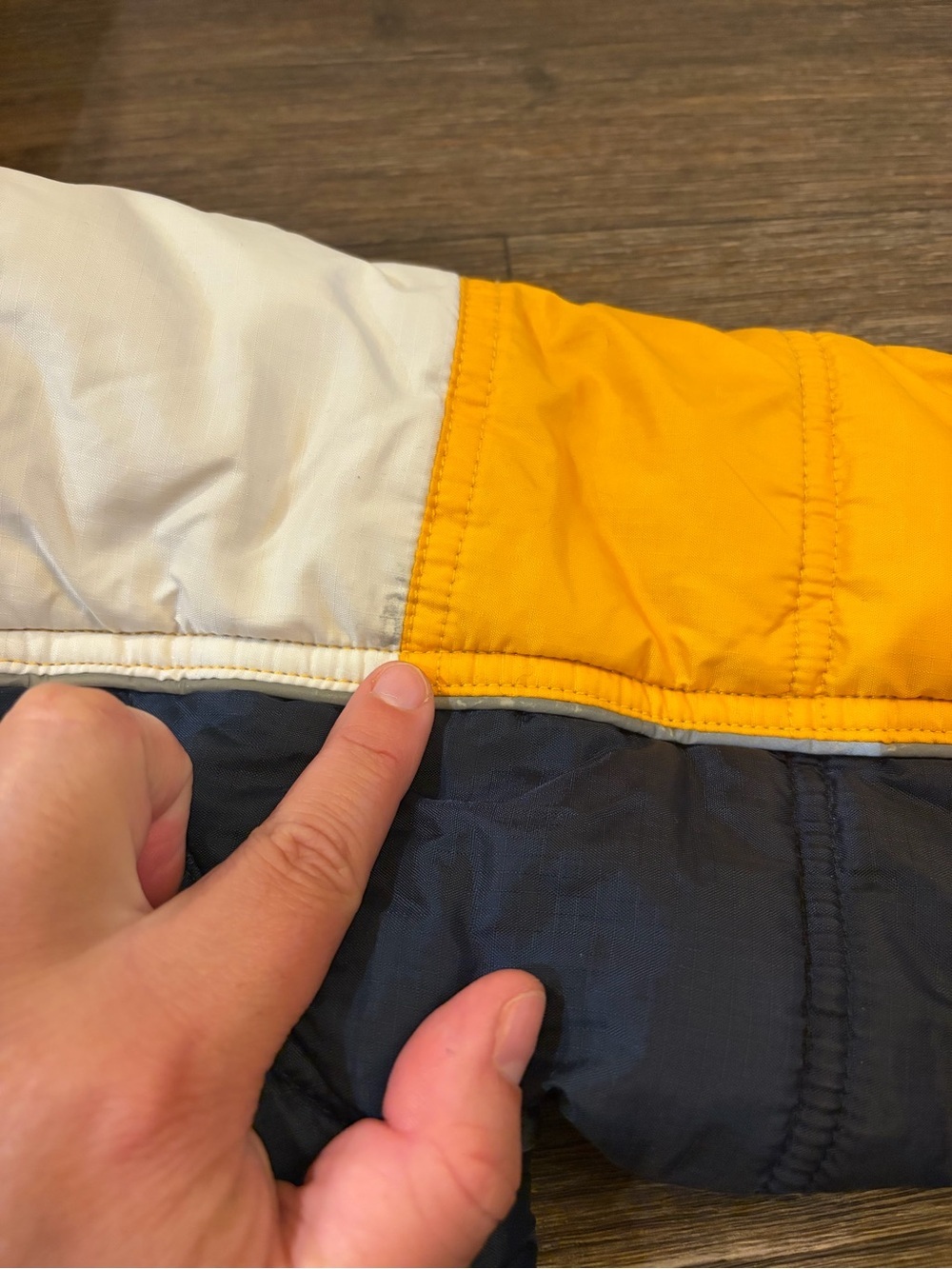 Y2K Nike Boys Winter Jacket Blue Yellow Hooded Puffy Synthetic Fill Quilted SZ 6 - Picture 8 of 8